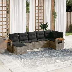 7-tlg. Garten-Sofagarnitur mit Kissen Grau Poly Rattan