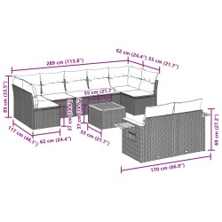 10-tlg. Garten-Sofagarnitur mit Kissen Schwarz Poly Rattan