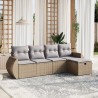 5-tlg. Garten-Sofagarnitur mit Kissen Beige Poly Rattan