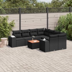 9-tlg. Garten-Sofagarnitur mit Kissen Schwarz Poly Rattan