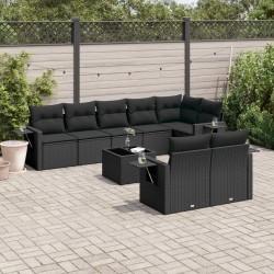 9-tlg. Garten-Sofagarnitur mit Kissen Schwarz Poly Rattan