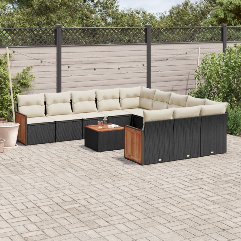 12-tlg. Garten-Sofagarnitur mit Kissen Schwarz Poly Rattan