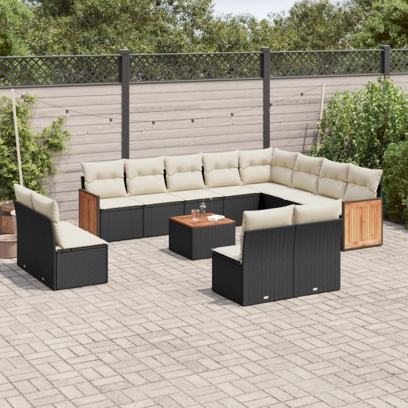 13-tlg. Garten-Sofagarnitur mit Kissen Schwarz Poly Rattan