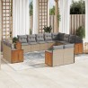 12-tlg. Garten-Sofagarnitur mit Kissen Beige Poly Rattan