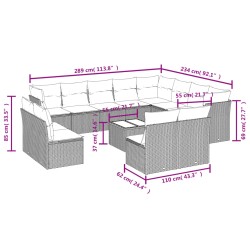 13-tlg. Garten-Sofagarnitur mit Kissen Grau Poly Rattan