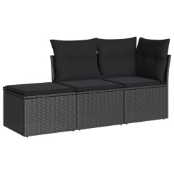 3-tlg. Garten-Sofagarnitur mit Kissen Schwarz Poly Rattan