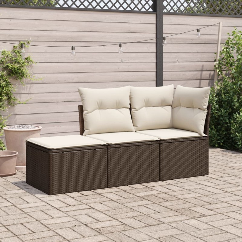 3-tlg. Garten-Sofagarnitur mit Kissen Braun Poly Rattan