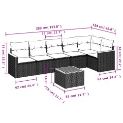 7-tlg. Garten-Sofagarnitur mit Kissen Schwarz Poly Rattan