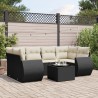 7-tlg. Garten-Sofagarnitur mit Kissen Schwarz Poly Rattan