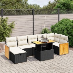 8-tlg. Garten-Sofagarnitur mit Kissen Schwarz Poly Rattan