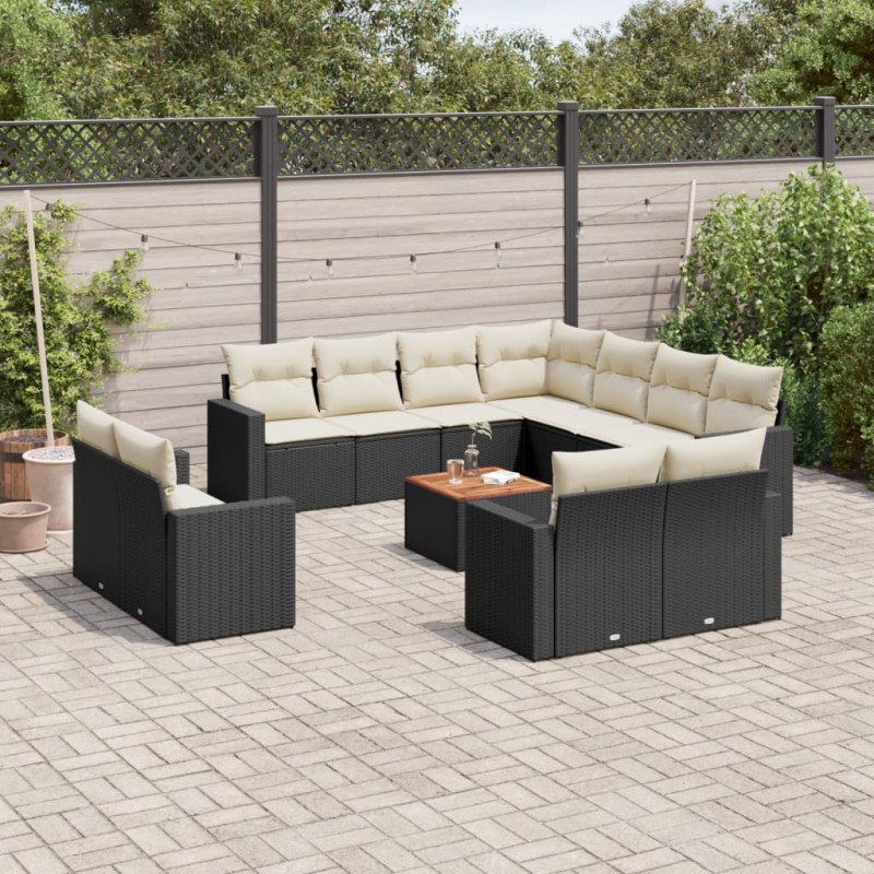 12-tlg. Garten-Sofagarnitur mit Kissen Schwarz Poly Rattan