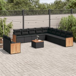 12-tlg. Garten-Sofagarnitur mit Kissen Schwarz Poly Rattan