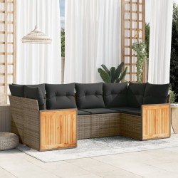 6-tlg. Garten-Sofagarnitur mit Kissen Grau Poly Rattan