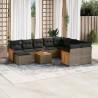 11-tlg. Garten-Sofagarnitur mit Kissen Grau Poly Rattan