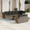 9-tlg. Garten-Sofagarnitur mit Kissen Grau Poly Rattan