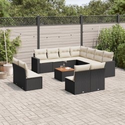 12-tlg. Garten-Sofagarnitur mit Kissen Schwarz Poly Rattan