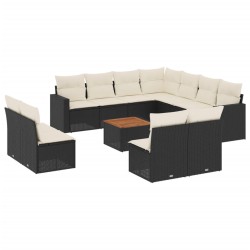 12-tlg. Garten-Sofagarnitur mit Kissen Schwarz Poly Rattan