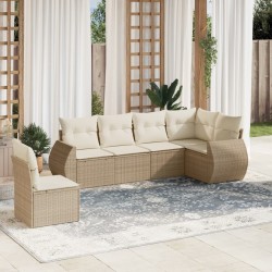 6-tlg. Garten-Sofagarnitur mit Kissen Beige Poly Rattan