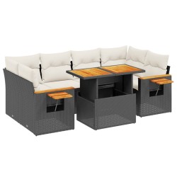 7-tlg. Garten-Sofagarnitur mit Kissen Schwarz Poly Rattan