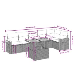 7-tlg. Garten-Sofagarnitur mit Kissen Grau Poly Rattan