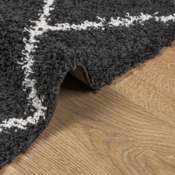 Teppich Shaggy Hochflor Modern Schwarz und Creme 80x200 cm