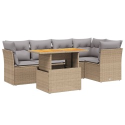 5-tlg. Garten-Sofagarnitur mit Kissen Beige Poly Rattan