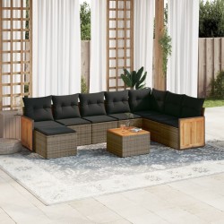 9-tlg. Garten-Sofagarnitur mit Kissen Grau Poly Rattan