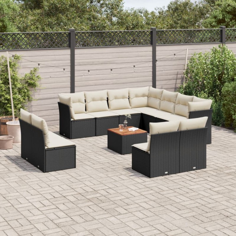 12-tlg. Garten-Sofagarnitur mit Kissen Schwarz Poly Rattan