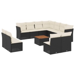 12-tlg. Garten-Sofagarnitur mit Kissen Schwarz Poly Rattan