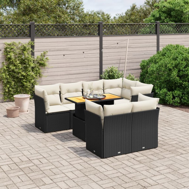 8-tlg. Garten-Sofagarnitur mit Kissen Schwarz Poly Rattan