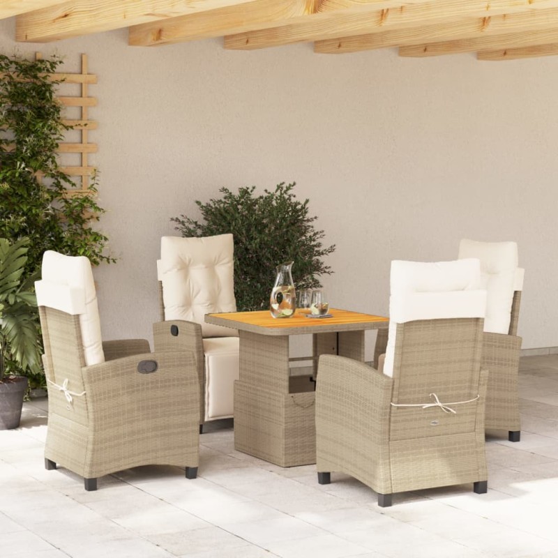 5-tlg. Garten-Essgruppe mit Kissen Beige Poly Rattan