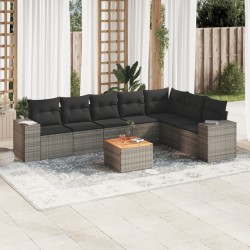 8-tlg. Garten-Sofagarnitur mit Kissen Grau Poly Rattan