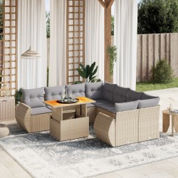 9-tlg. Garten-Sofagarnitur mit Kissen Beige Poly Rattan