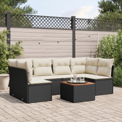 7-tlg. Garten-Sofagarnitur mit Kissen Schwarz Poly Rattan