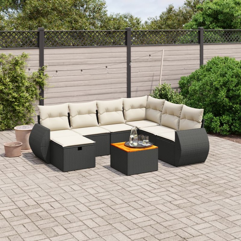 8-tlg. Garten-Sofagarnitur mit Kissen Schwarz Poly Rattan