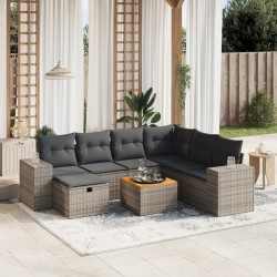 8-tlg. Garten-Sofagarnitur mit Kissen Grau Poly Rattan