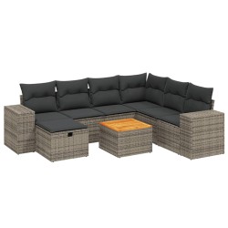 8-tlg. Garten-Sofagarnitur mit Kissen Grau Poly Rattan