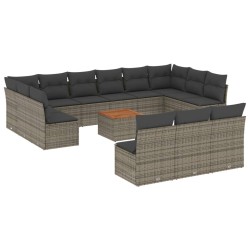 14-tlg. Garten-Sofagarnitur mit Kissen Grau Poly Rattan