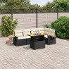 6-tlg. Garten-Sofagarnitur mit Kissen Schwarz Poly Rattan