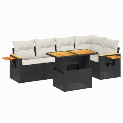 6-tlg. Garten-Sofagarnitur mit Kissen Schwarz Poly Rattan