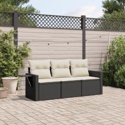 3-tlg. Garten-Sofagarnitur mit Kissen Schwarz Poly Rattan