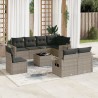 9-tlg. Garten-Sofagarnitur mit Kissen Grau Poly Rattan