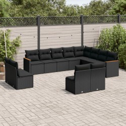 12-tlg. Garten-Sofagarnitur mit Kissen Schwarz Poly Rattan