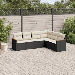 6-tlg. Garten-Sofagarnitur mit Kissen Schwarz Poly Rattan