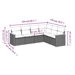 6-tlg. Garten-Sofagarnitur mit Kissen Schwarz Poly Rattan