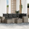 7-tlg. Garten-Sofagarnitur mit Kissen Hellgrau Poly Rattan