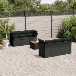 7-tlg. Garten-Sofagarnitur mit Kissen Schwarz Poly Rattan