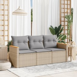 3-tlg. Garten-Sofagarnitur mit Kissen Beigemischung Poly Rattan