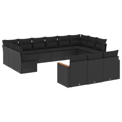 13-tlg. Garten-Sofagarnitur mit Kissen Schwarz Poly Rattan