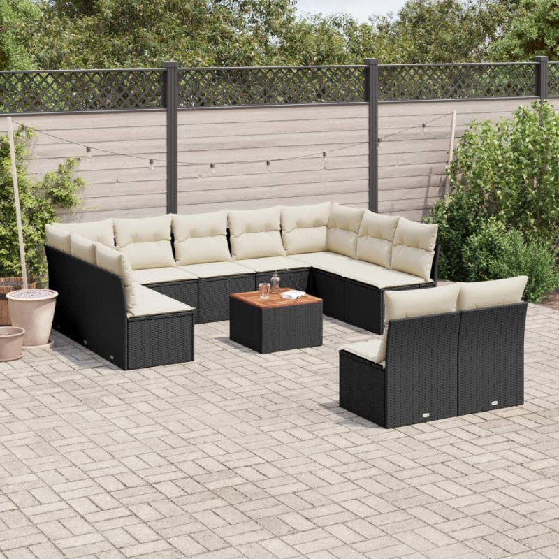 12-tlg. Garten-Sofagarnitur mit Kissen Schwarz Poly Rattan